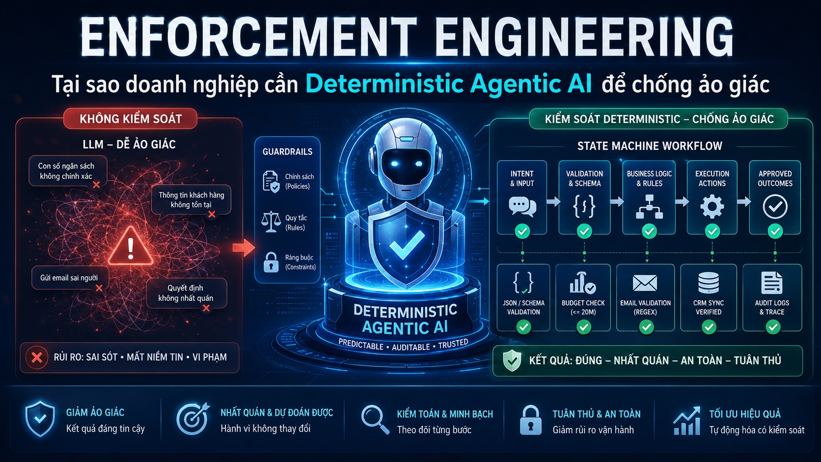 “Enforcement Engineering”: Tại sao doanh nghiệp cần Deterministic để chống ảo giác cho Agentic AI