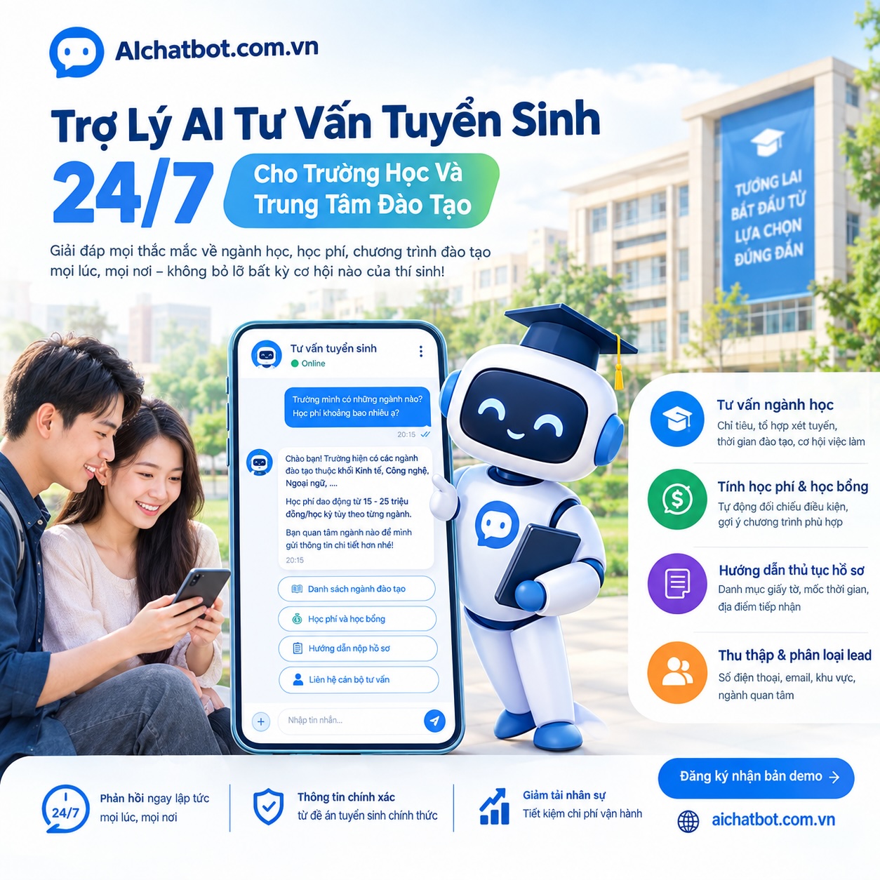 AI Agent tuyển sinh 24/7: Tự động tư vấn, thu thập và chăm sóc thí sinh