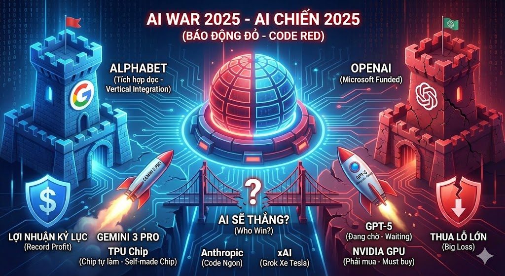 Cục Diện Cuộc Chiến AI 2025: Khi “Báo Động Đỏ” Đảo Chiều – Google Trỗi Dậy, OpenAI Đối Mặt Nghịch Lý Tài Chính
